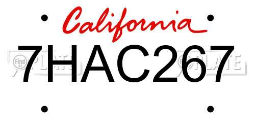 7HAC267 California License Plate