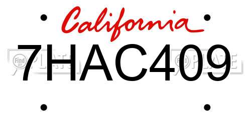 7HAC409 California License Plate