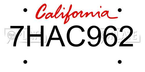 7HAC962 California License Plate