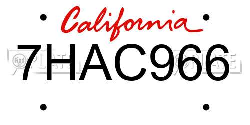 7HAC966 California License Plate