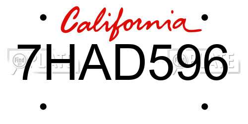 7HAD596 California License Plate