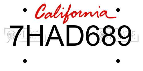 7HAD689 California License Plate