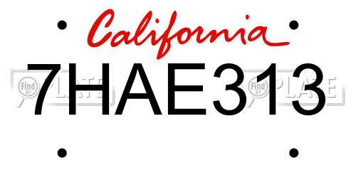 7HAE313 California License Plate
