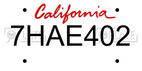 7HAE402 California License Plate