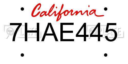 7HAE445 California License Plate