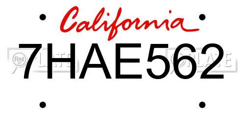 7HAE562 California License Plate