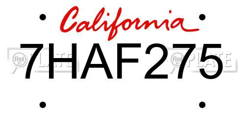 7HAF275 California License Plate
