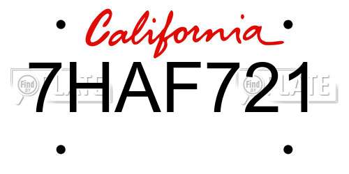 7HAF721 California License Plate