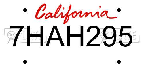 7HAH295 California License Plate