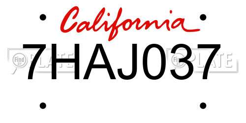 7HAJ037 California License Plate