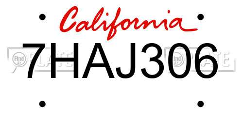 7HAJ306 California License Plate