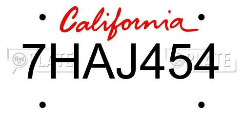 7HAJ454 California License Plate