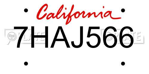 7HAJ566 California License Plate