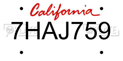 7HAJ759 California License Plate