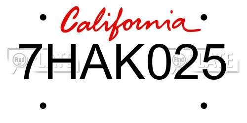 7HAK025 California License Plate