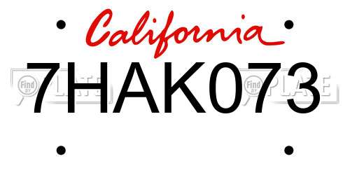 7HAK073 California License Plate