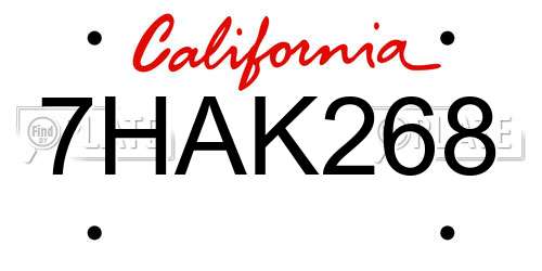 7HAK268 California License Plate