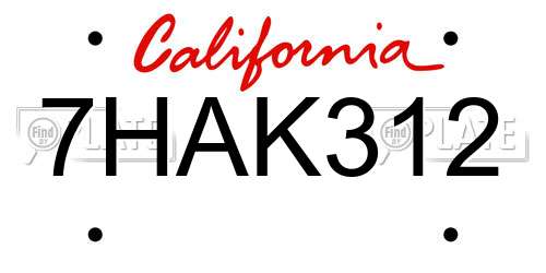 7HAK312 California License Plate