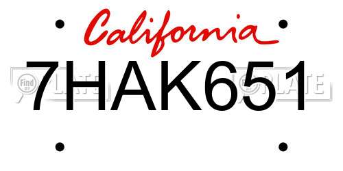 7HAK651 California License Plate