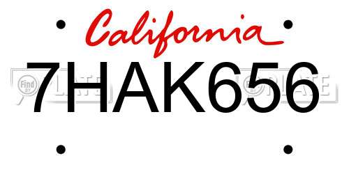 7HAK656 California License Plate