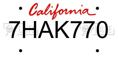 7HAK770 California License Plate