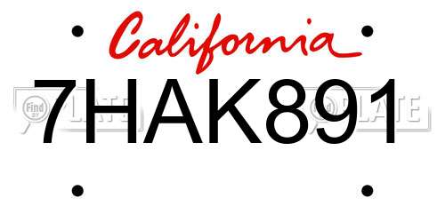 7HAK891 California License Plate
