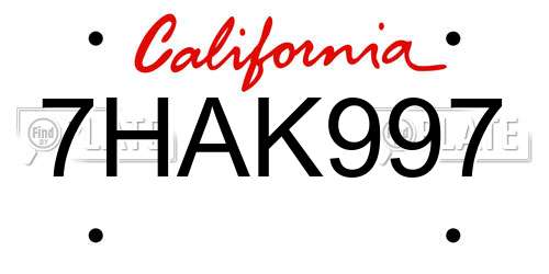 7HAK997 California License Plate
