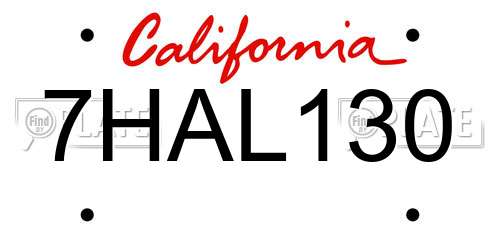 7HAL130 California License Plate