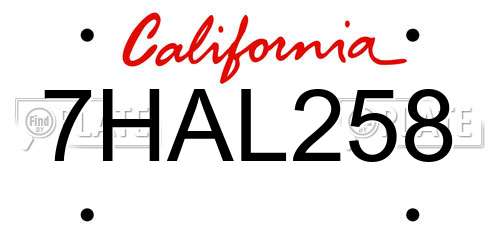 7HAL258 California License Plate