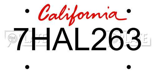 7HAL263 California License Plate