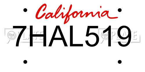 7HAL519 California License Plate