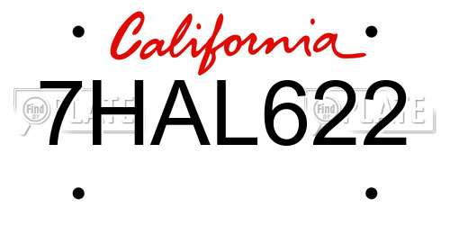7HAL622 California License Plate