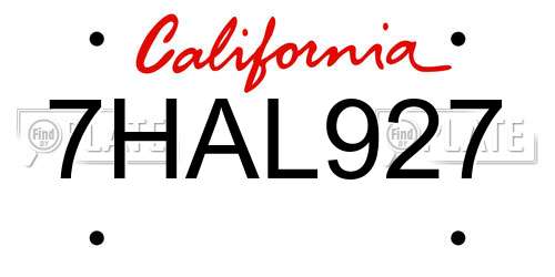 7HAL927 California License Plate