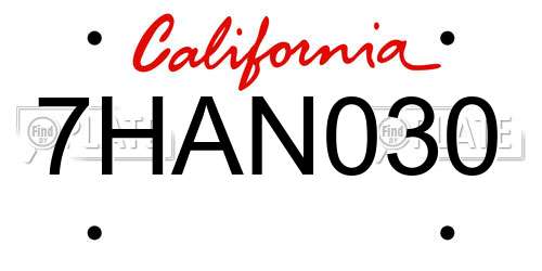 7HAN030 California License Plate