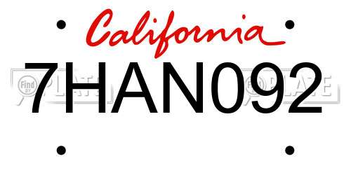 7HAN092 California License Plate