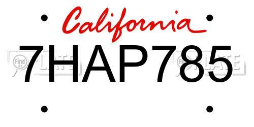 7HAP785 California License Plate