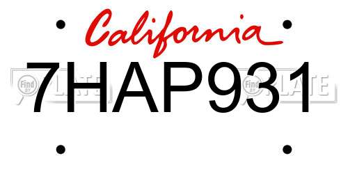 7HAP931 California License Plate