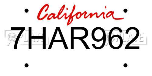 7HAR962 California License Plate