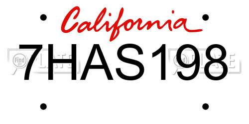 7HAS198 California License Plate