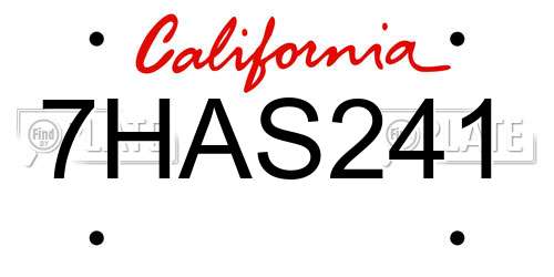 7HAS241 California License Plate