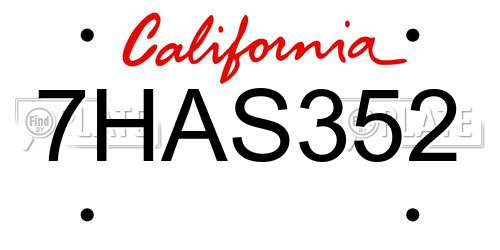 7HAS352 California License Plate