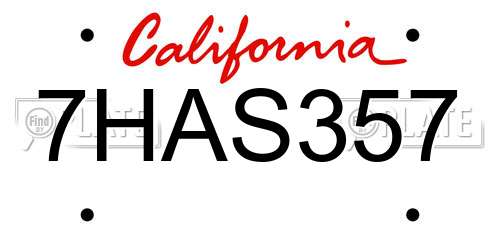 7HAS357 California License Plate