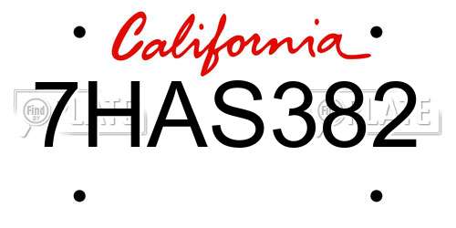 7HAS382 California License Plate