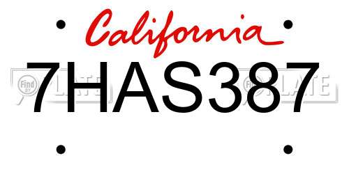 7HAS387 California License Plate