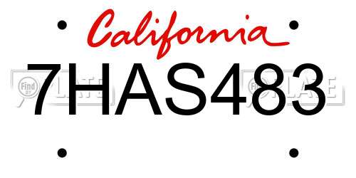 7HAS483 California License Plate