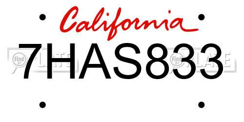 7HAS833 California License Plate