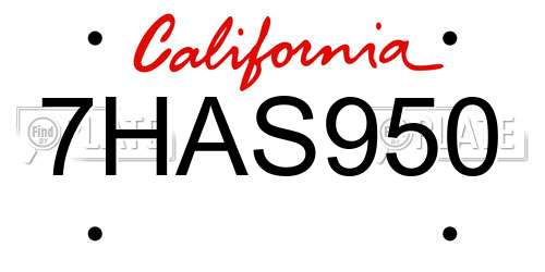 7HAS950 California License Plate