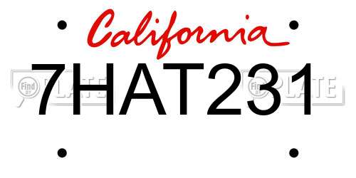 7HAT231 California License Plate