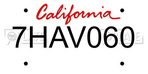 7HAV060 California License Plate