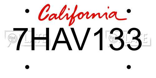 7HAV133 California License Plate